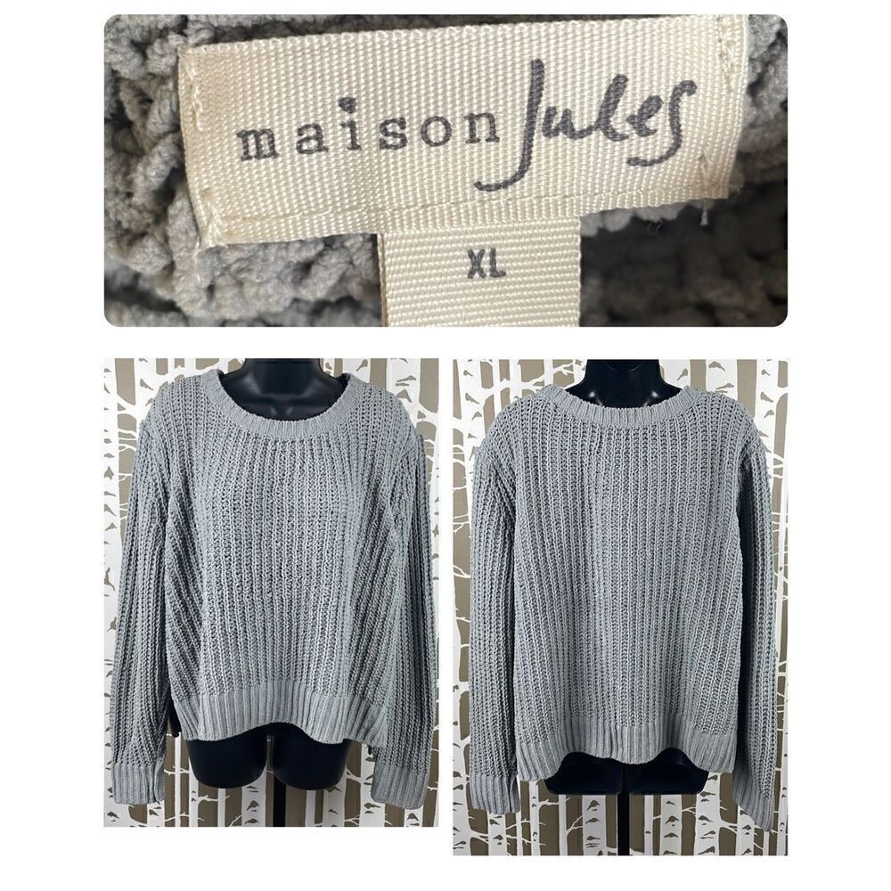 Maison Jules Grey Chenille Loose Knit Sweater sz XL